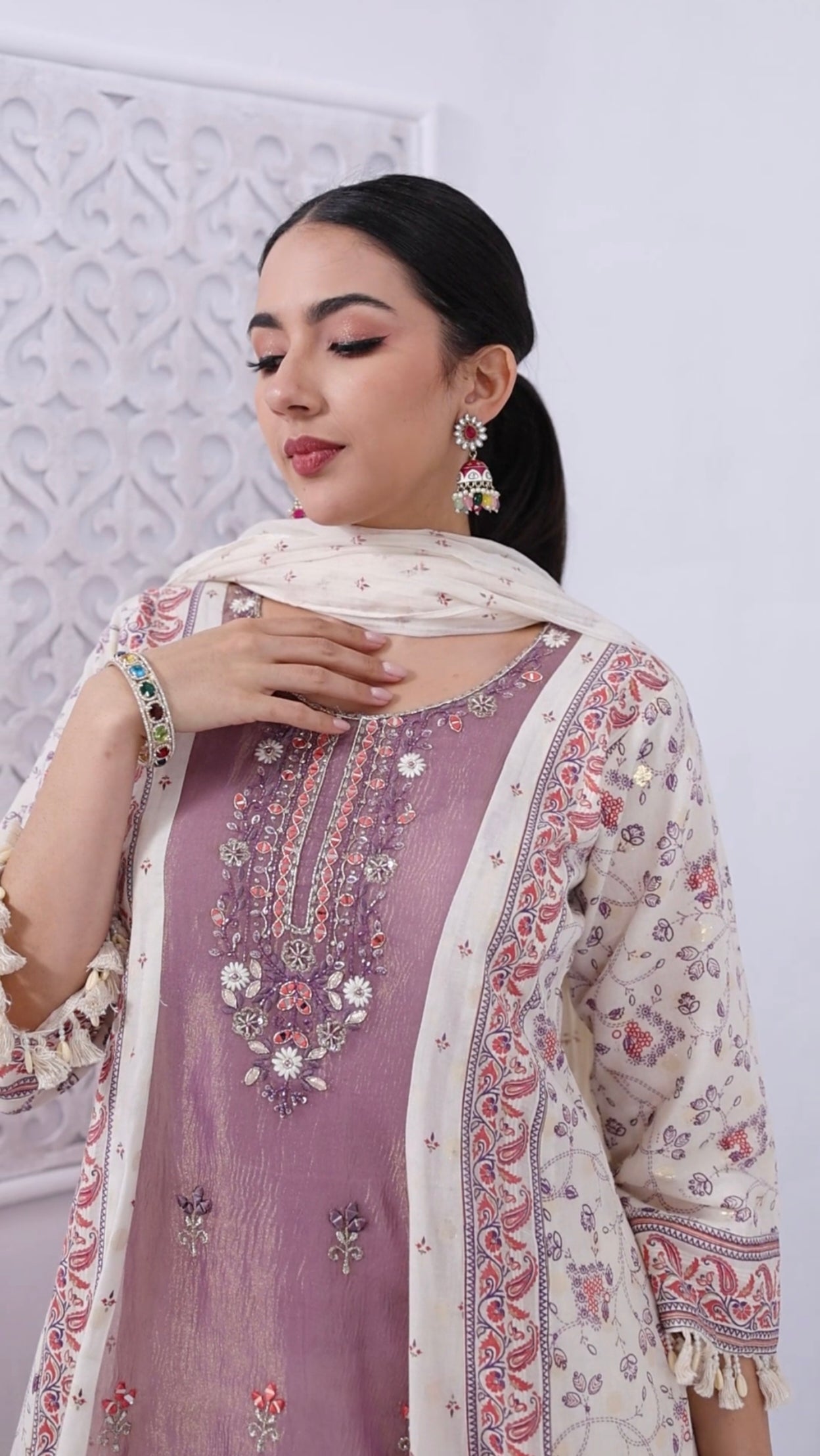 Lilac & Ivory 3-Piece Palazzo Set