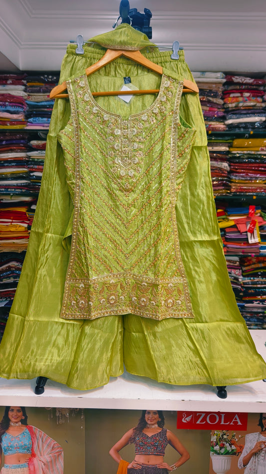 ✨ Elegant Lime Green 3-Piece Plazo Set ✨