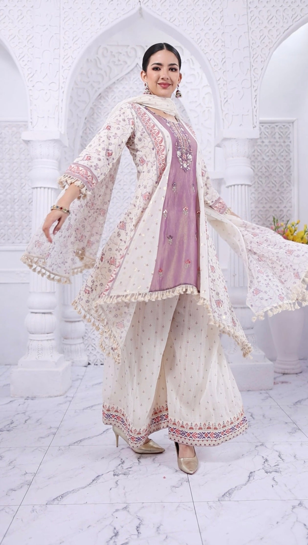 Lilac & Ivory 3-Piece Palazzo Set