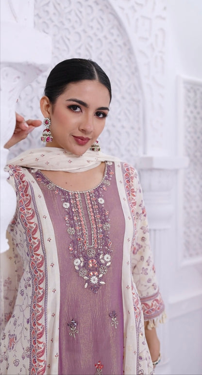 Lilac & Ivory 3-Piece Palazzo Set