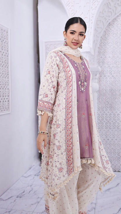 Lilac & Ivory 3-Piece Palazzo Set