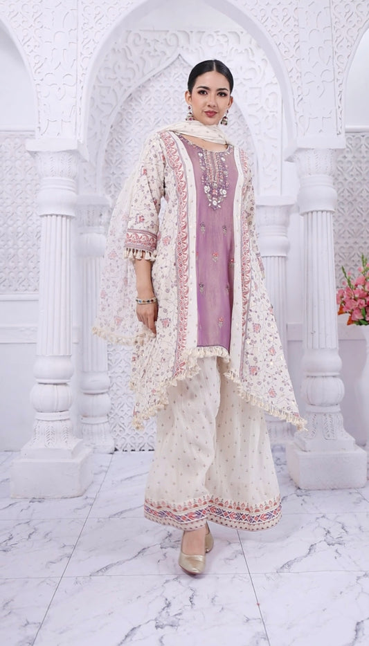 Lilac & Ivory 3-Piece Palazzo Set