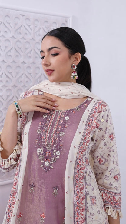 Lilac & Ivory 3-Piece Palazzo Set